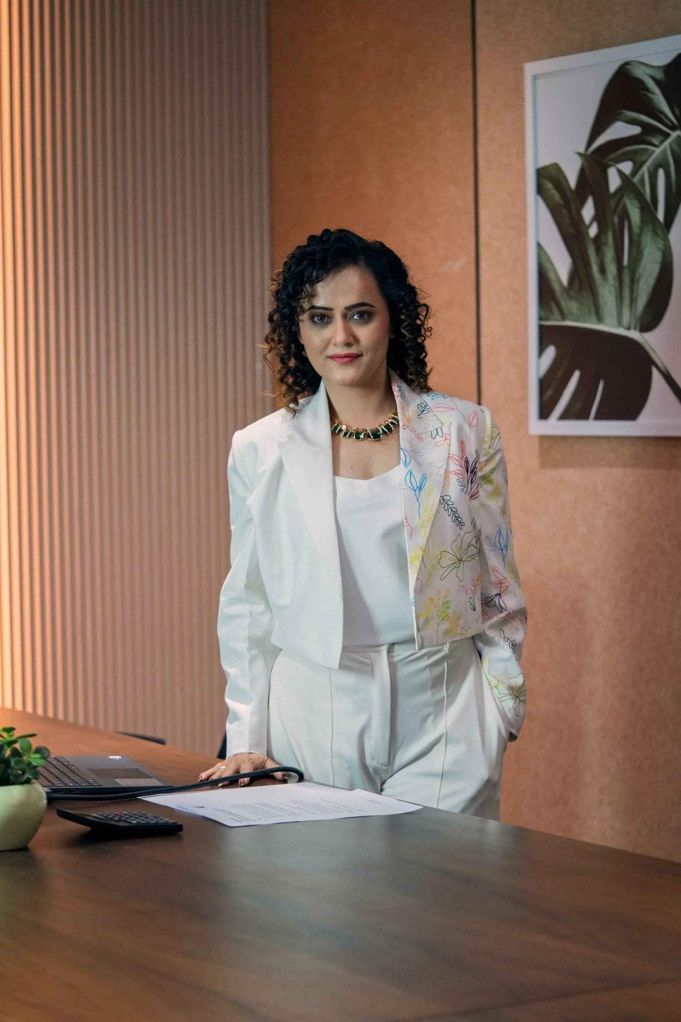 Ivory Printed Jacket Women – Stylish Workwear Blazer Coat